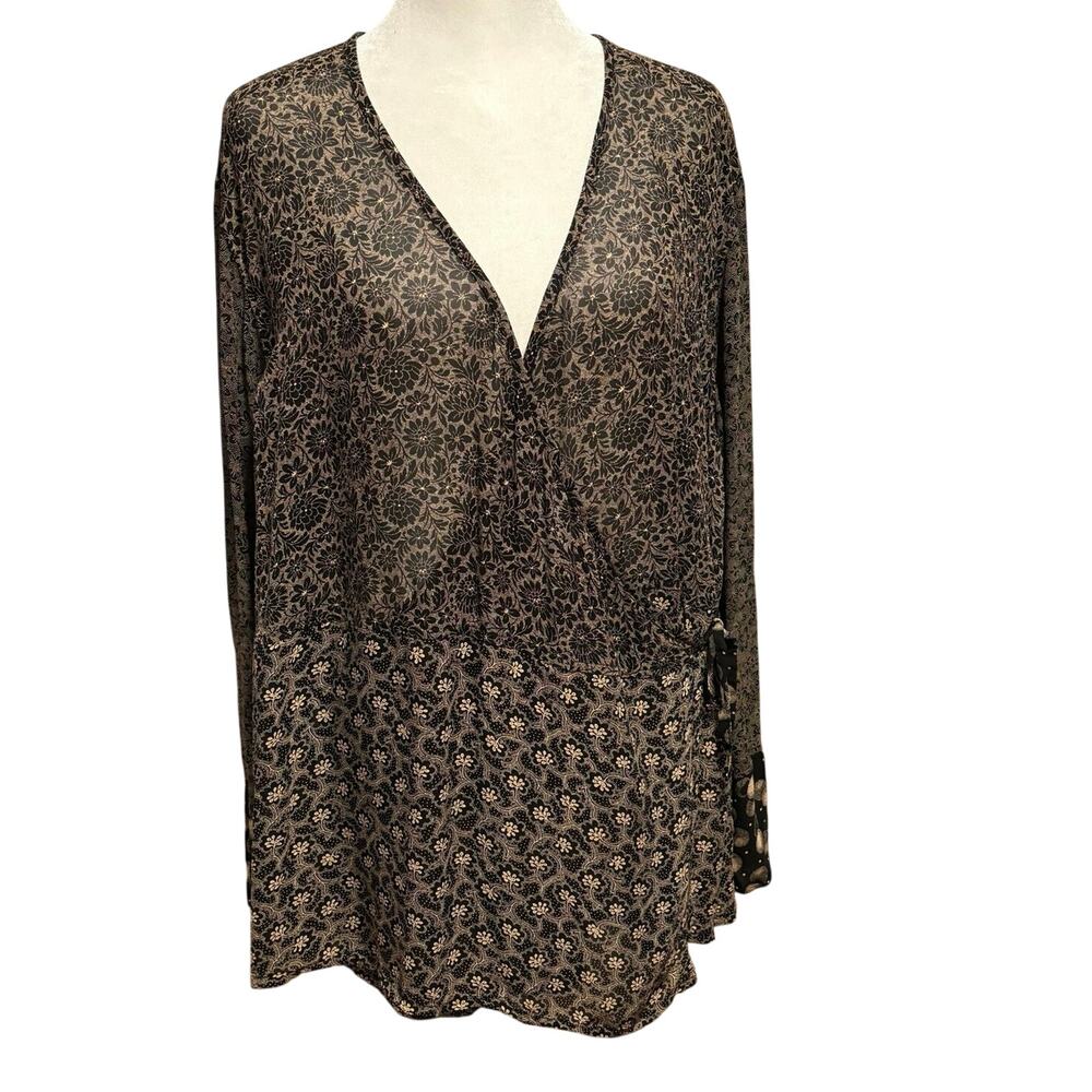 J Jill Plus Size 18W 18 Floral Wrap Blouse Top Sheer Long Sleeve Whimsygoth